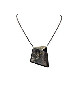 Abstract Signed Sterling Silver Pendant Necklace Folded Etched 925 Italy Chain